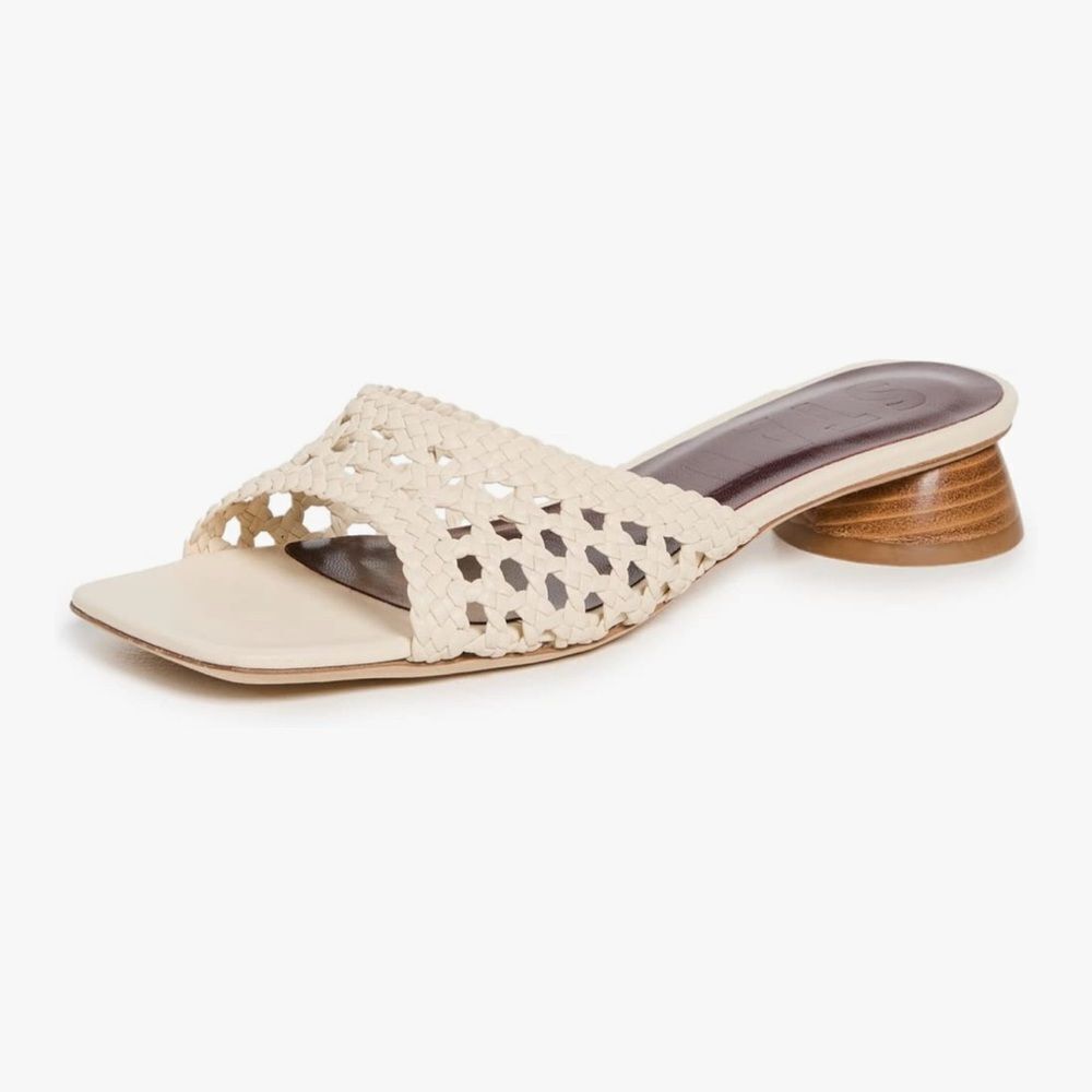STAUD Women's Simone Crochet Heels, Cream, Off White, 7.5